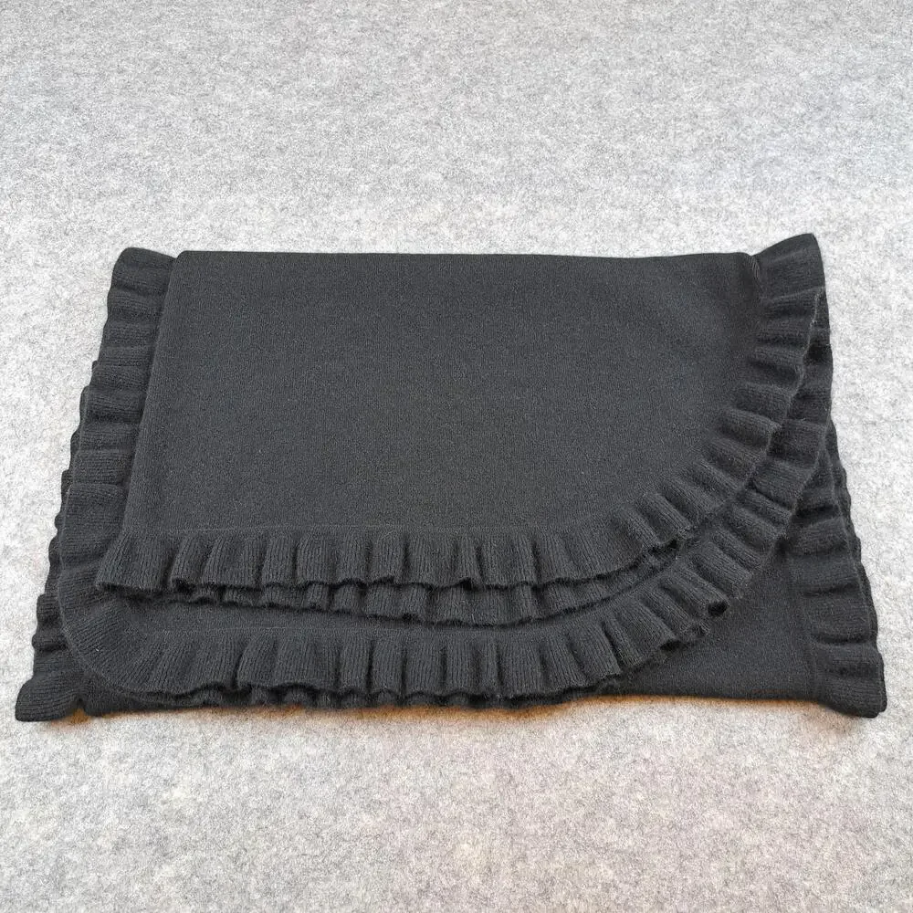 Johnstons Wrap Womens One Size Black Knit Angora Ruffle Shawl Scotland